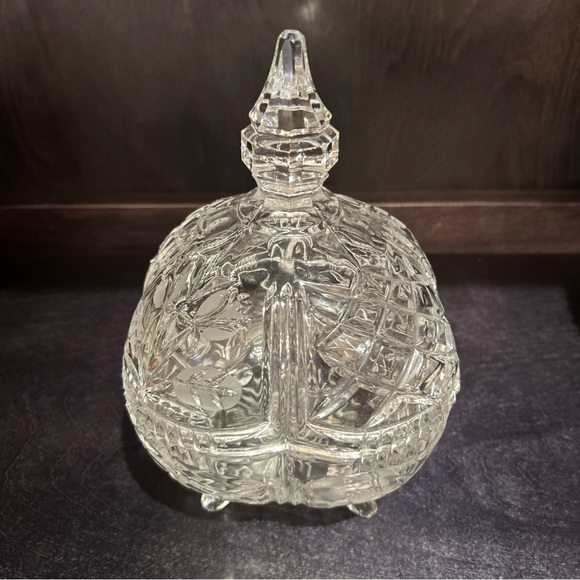 Vintage Crystal Clear Rose Cut 9" Footed Candy Dish Compote Bowl & Lid - Picture 1 of 15